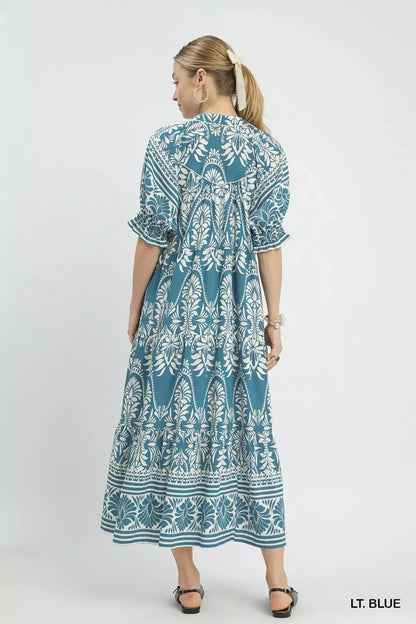 Umgee Two-tone Border Print Midi Dress
