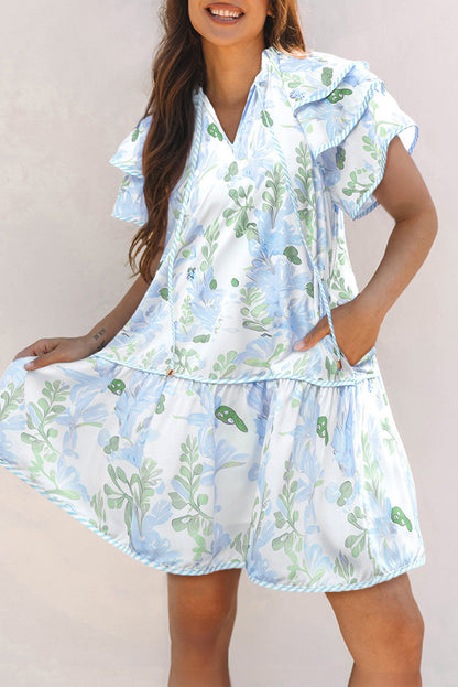 Threaded Pear Madalyn Floral Contrast Edge Layered Short Sleeve Mini Dress