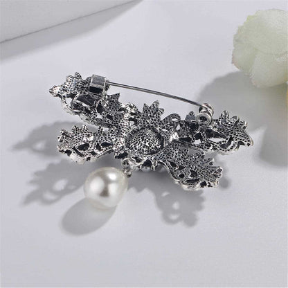 Cubic Zirconia & Silvertone Bow Brooch