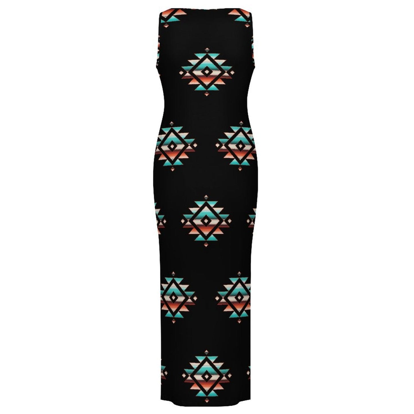 Baha Ranch Southwestern Aztec Sleeveless Bodycon Side Slit Western Maxi Dress