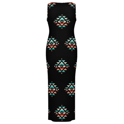 Baha Ranch Southwestern Aztec Sleeveless Bodycon Side Slit Western Maxi Dress