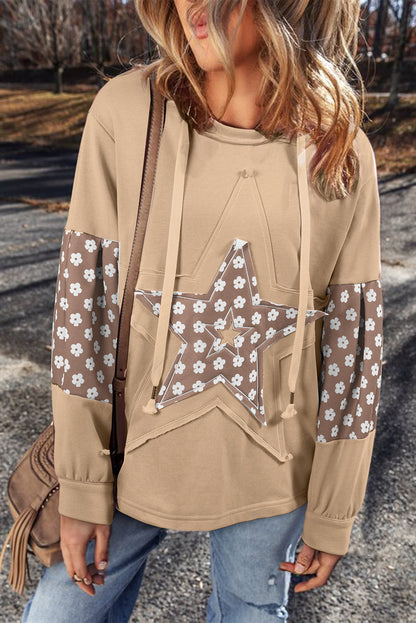 Threaded Pear Hallie Star Pattern Drawstring Hoodie