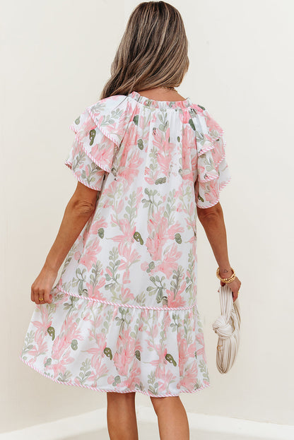 Threaded Pear Madalyn Floral Contrast Edge Layered Short Sleeve Mini Dress
