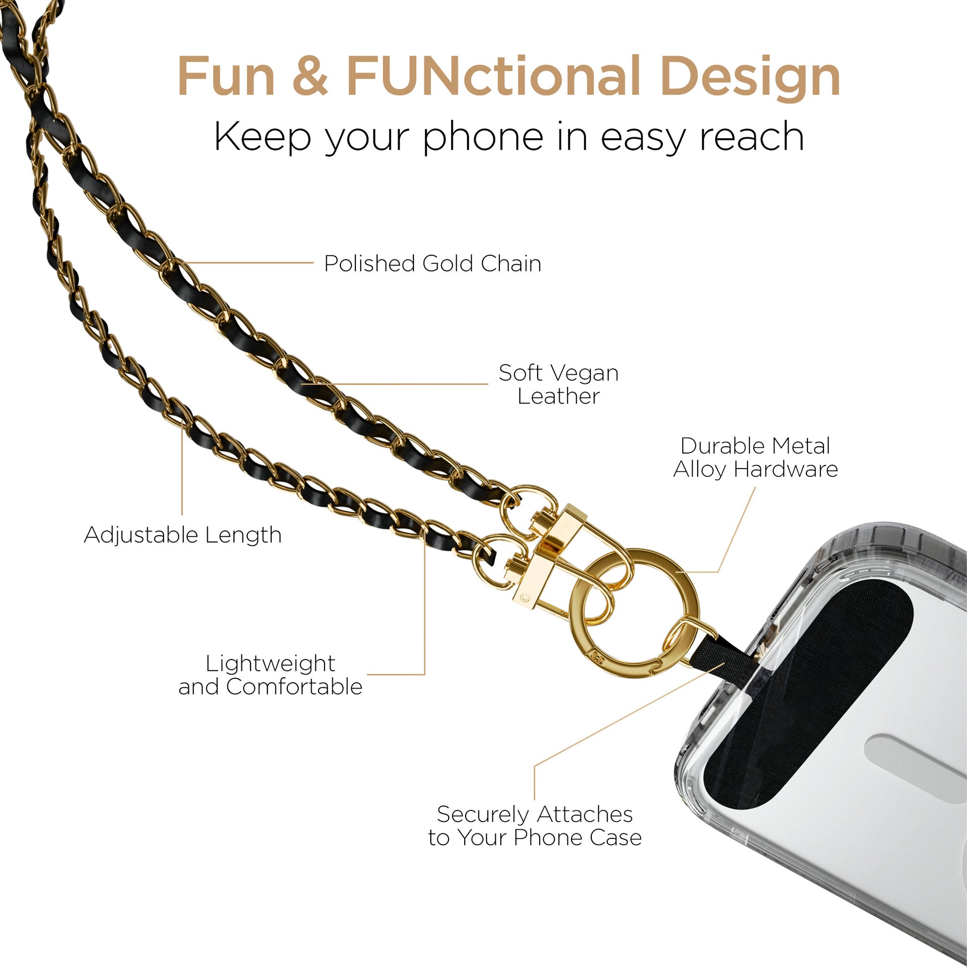 Gold Chain with Black Vegan Leather-