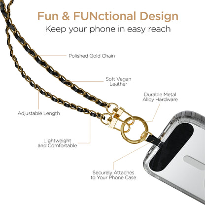 Gold Chain with Black Vegan Leather-