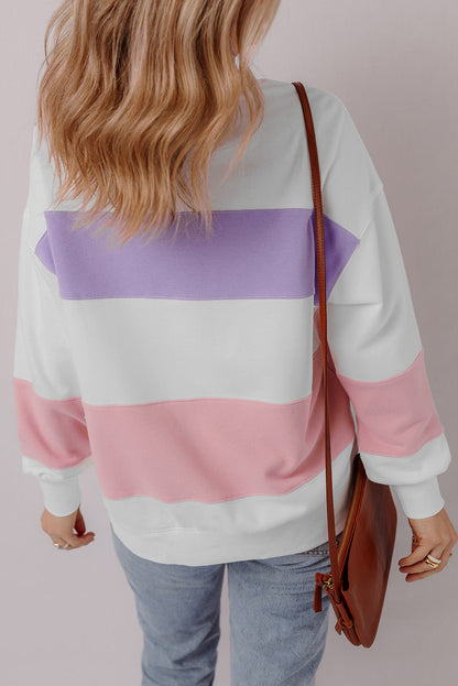 Threaded Pear Beige Colorblock Patchwork Drop Shoulder Crewneck Sweatshirt