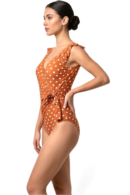 Marina West F1802 One-Piece Swimsuit (Brick/White Dot)