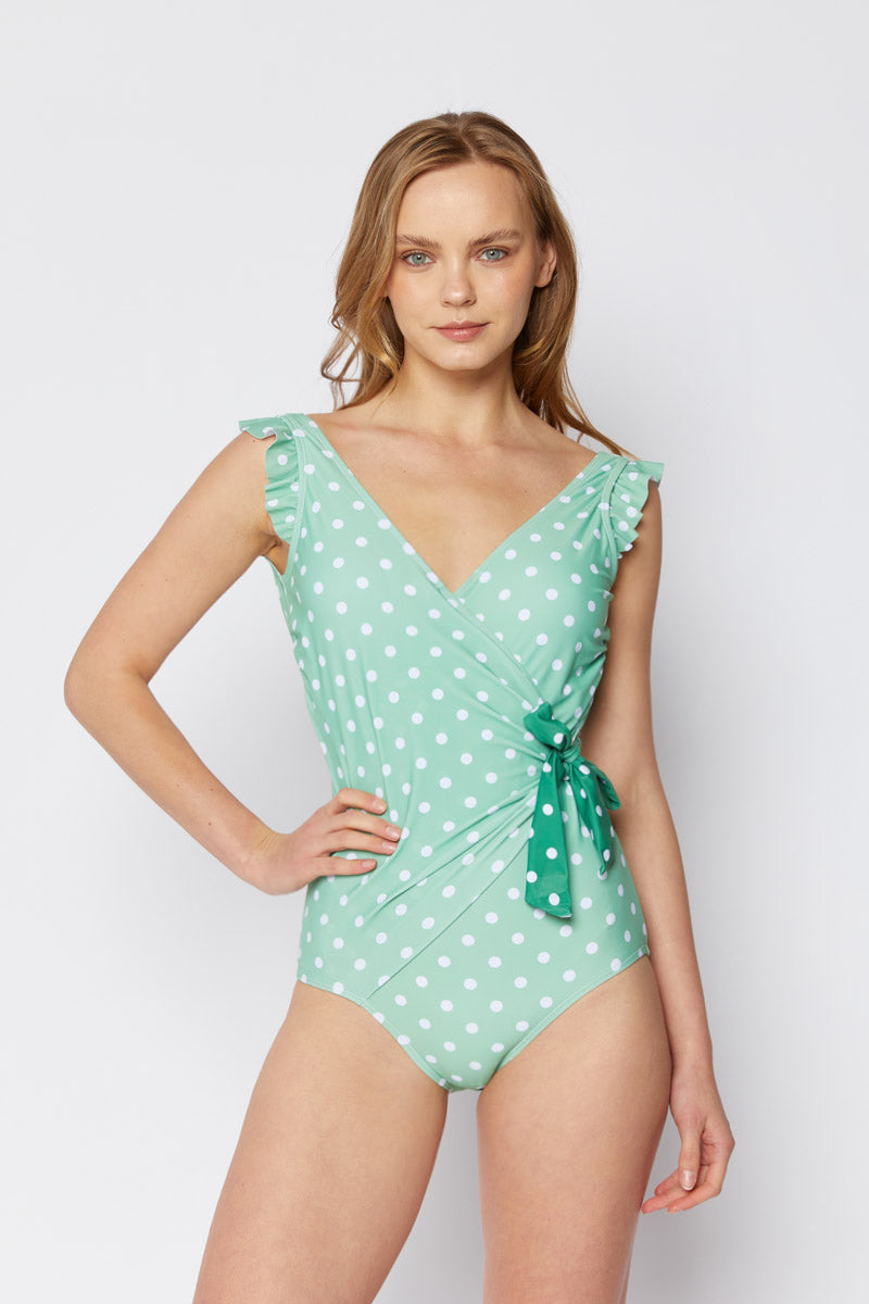 Marina West K4708 One Piece Swimsuit (Mint Wht Dot)