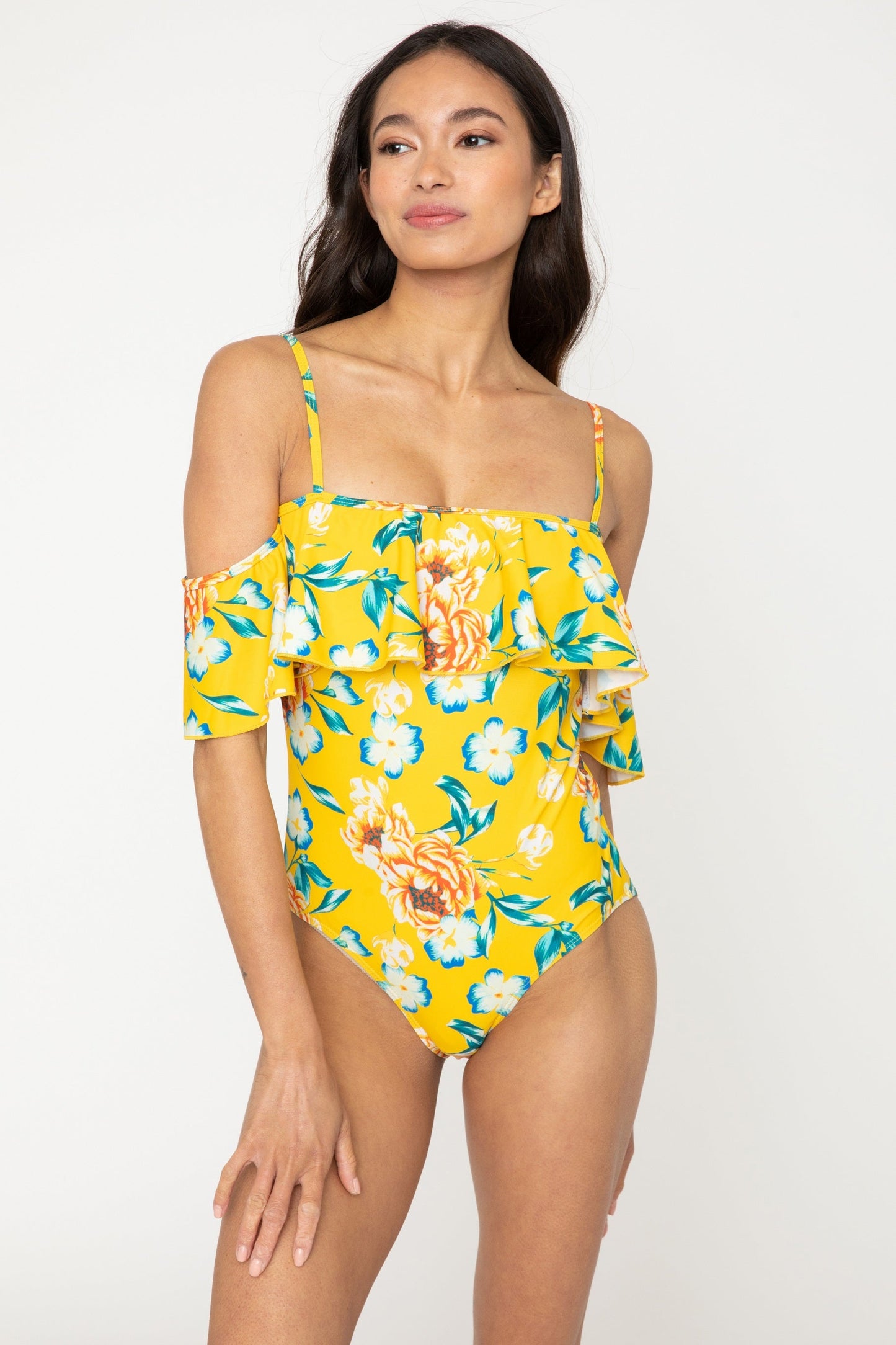 Marina West Big Ruffled with Adjust Shoulder String One Piece Swimsuit (F1810) - Bramble Yellow