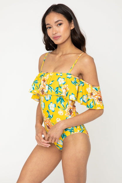 Marina West Big Ruffled with Adjust Shoulder String One Piece Swimsuit (F1810) - Bramble Yellow