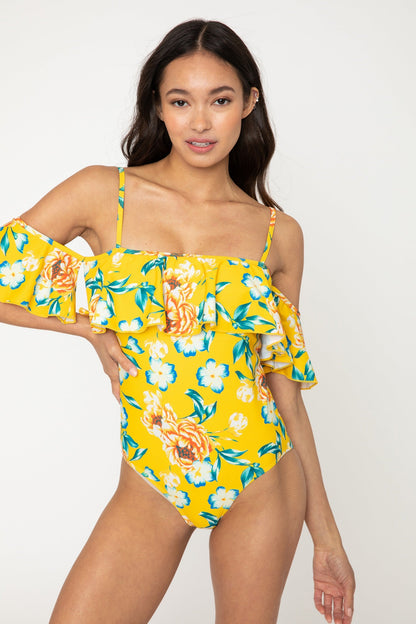 Marina West Big Ruffled with Adjust Shoulder String One Piece Swimsuit (F1810) - Bramble Yellow