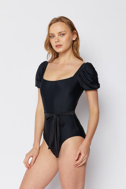 Marina West Puff Sleeve One Piece Swimsuit (F1816) - Black