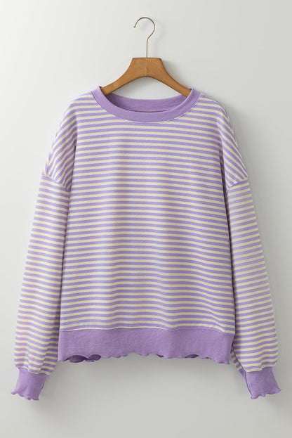 Threaded Pear Angie Stripe Loose Drop Shoulder Long Sleeve Top