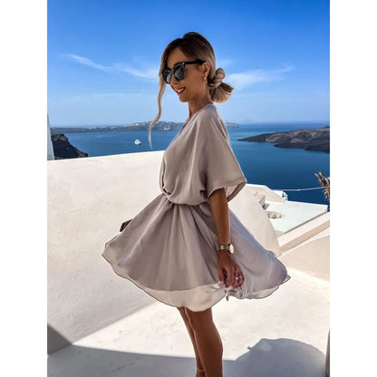 Satin Loose Midi Dress – Relaxed Fit Casual Vacation Dress
