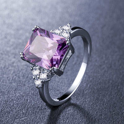 Purple Crystal & Cubic Zirconia Silvertone Princess-Cut Ring-1