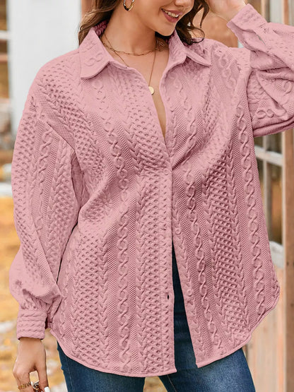 Cable Texture Puff Sleeve Loose Shacket