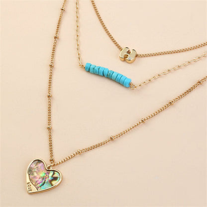 Turquoise & Abalone Shell Goldtone Heart Layered Pendant Necklace