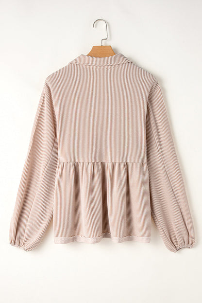 Threaded Pear Blake Corded V Neck Bubble Sleeve Blouse
