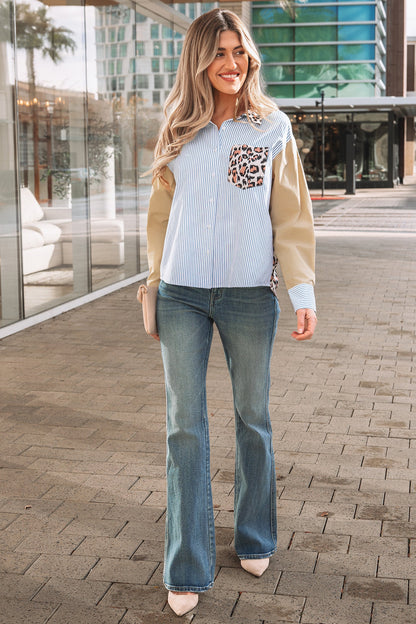 Threaded Pear Aleia Chest Cuffed Sleeve Shirt