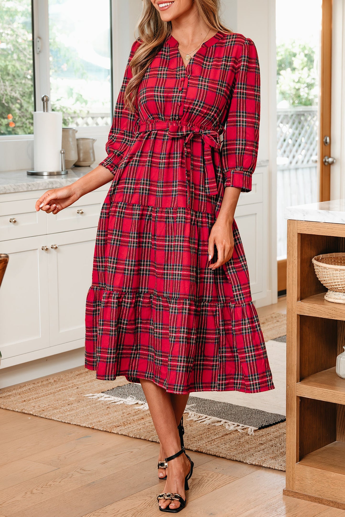 Threaded Pear Della Ruffle Hem Long Dress