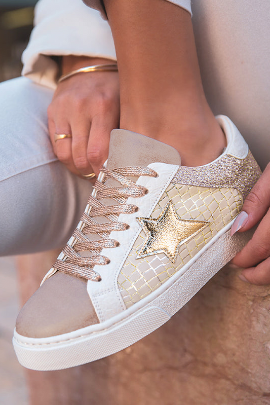 Clare Gold Glitter Star Lace-up Sneakers by Threaded Pear