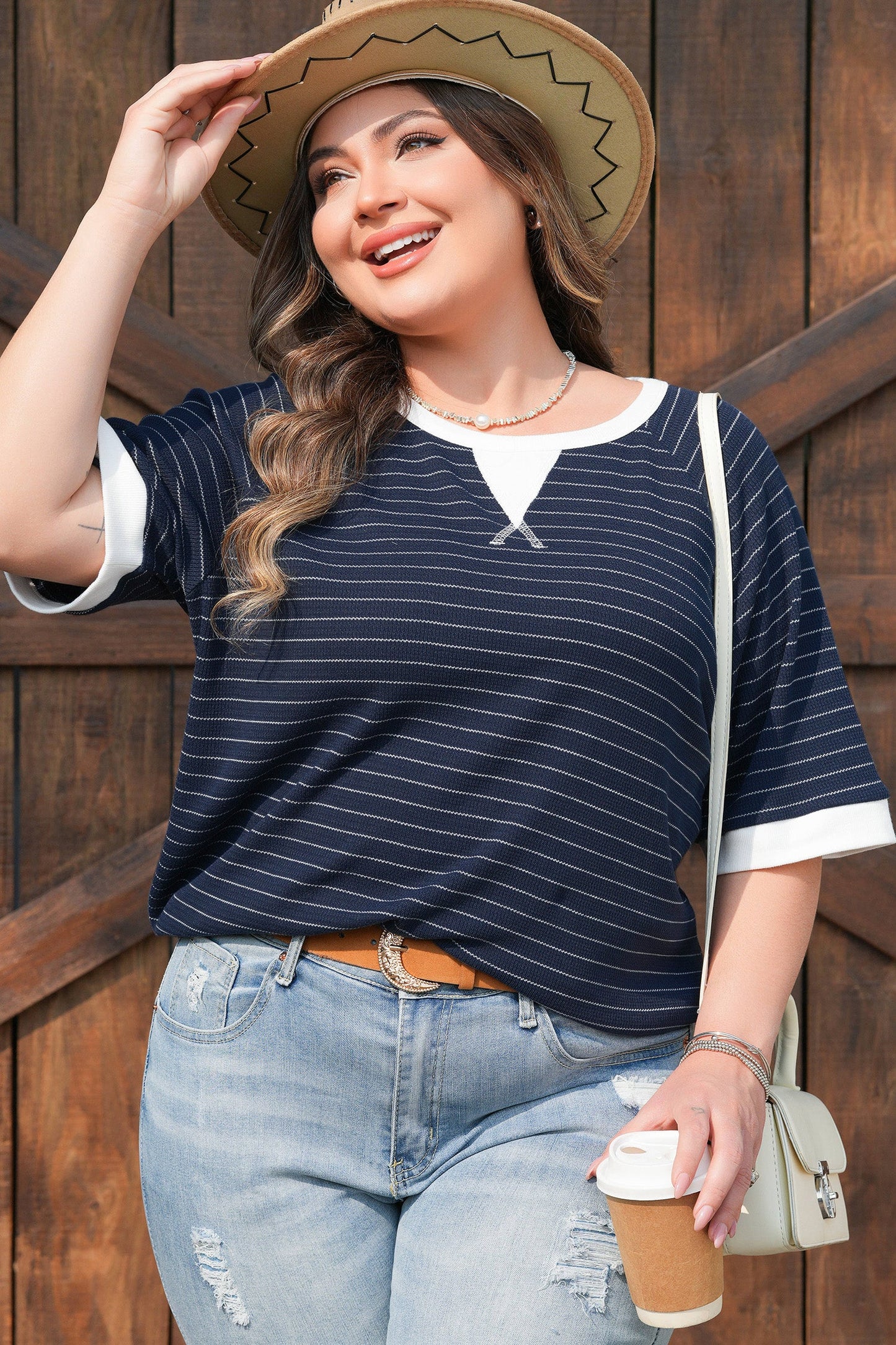 Threaded Pear Melany Trim Ribbed T PLUS Shirt
