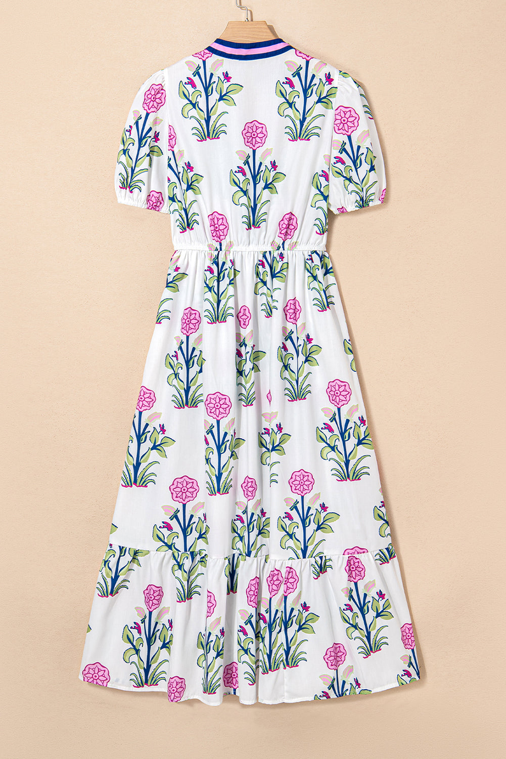 Threaded Pear Julietta Floral Puff Short Sleeve V Neck High Waist Maxi Dress