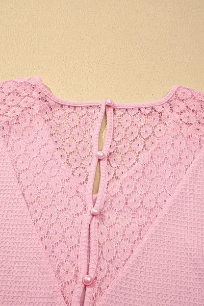 Threaded Pear Nyomi Cutout Waffle Knit Blouse