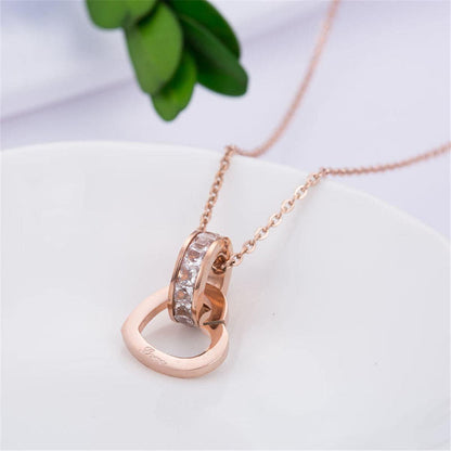 Cubic Zirconia & Rose Goldtone Circle & Heart Pendant Necklace