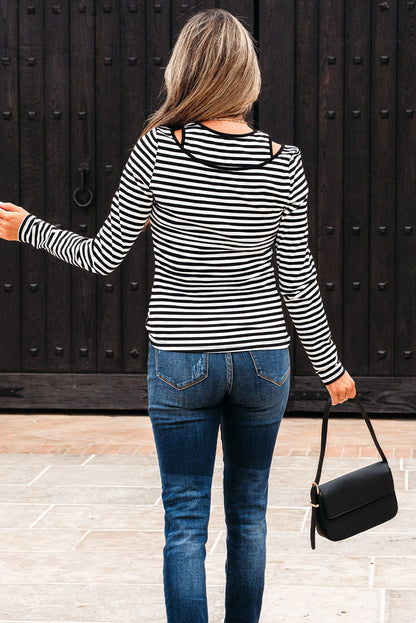 Threaded Pear Remi Stripe Double-layer Long Sleeve Top