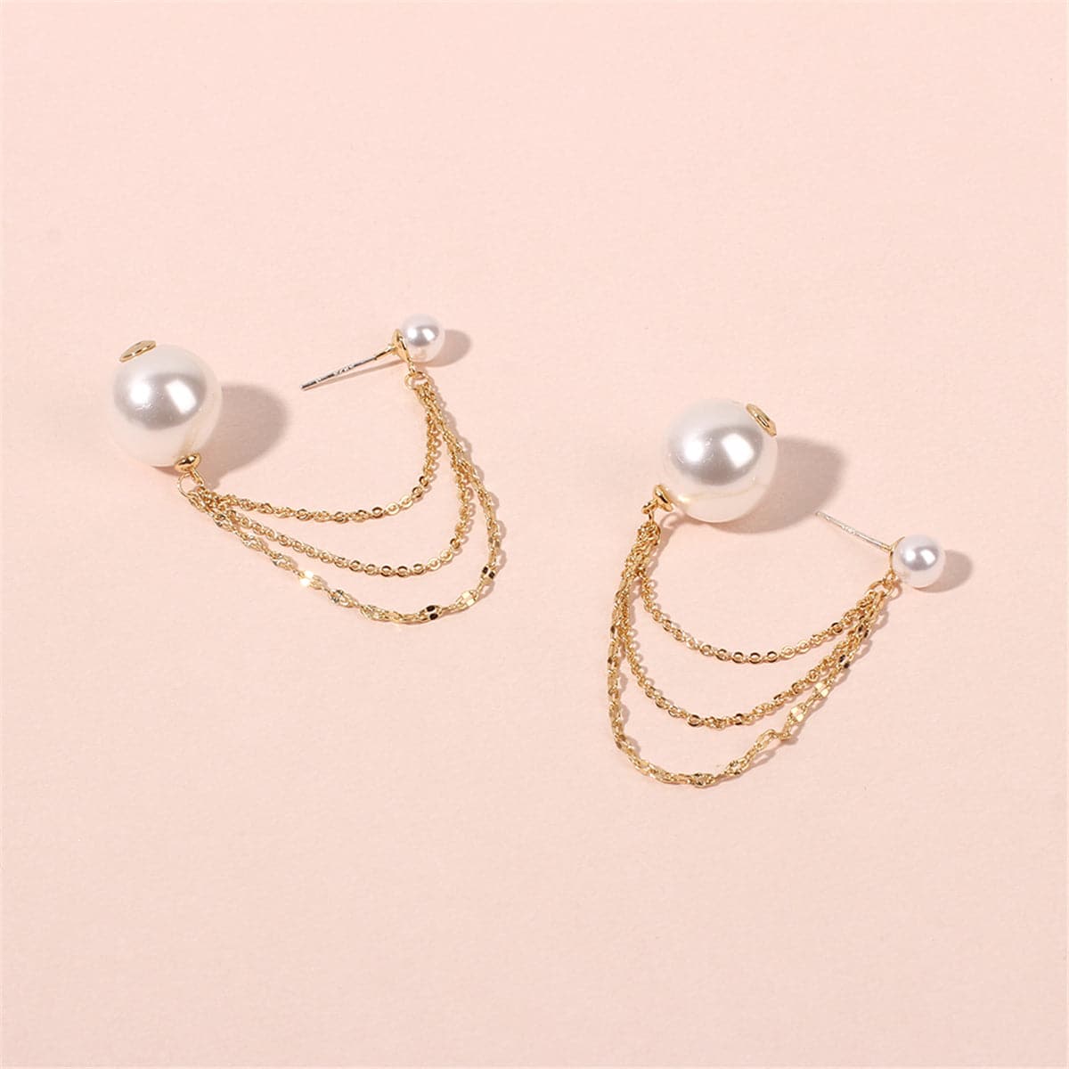 Pearl & Goldtone Chains Ear Jackets