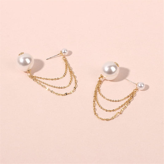 Pearl & Goldtone Chains Ear Jackets