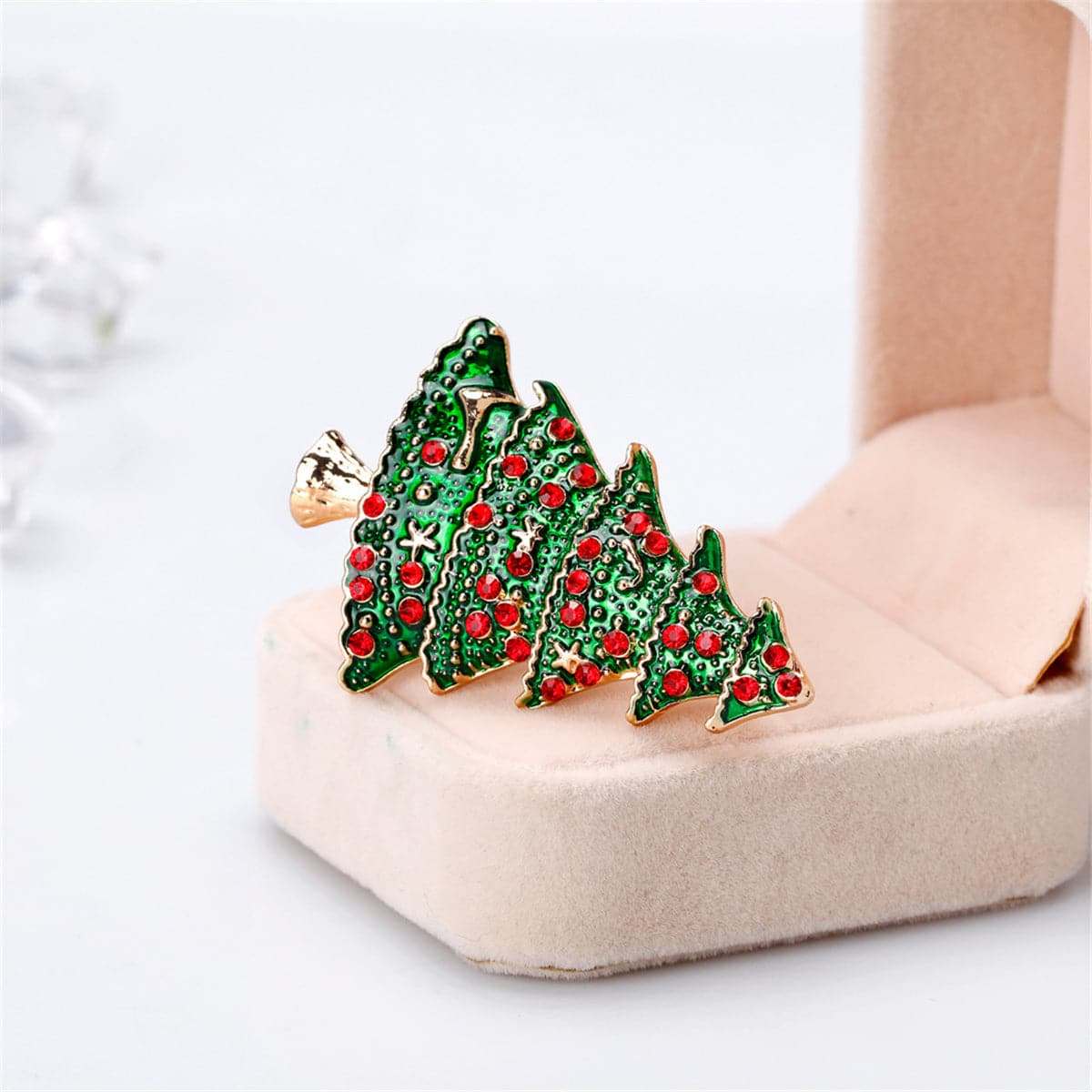 Cubic Zirconia & Goldtone Towering Christmas Tree Brooch