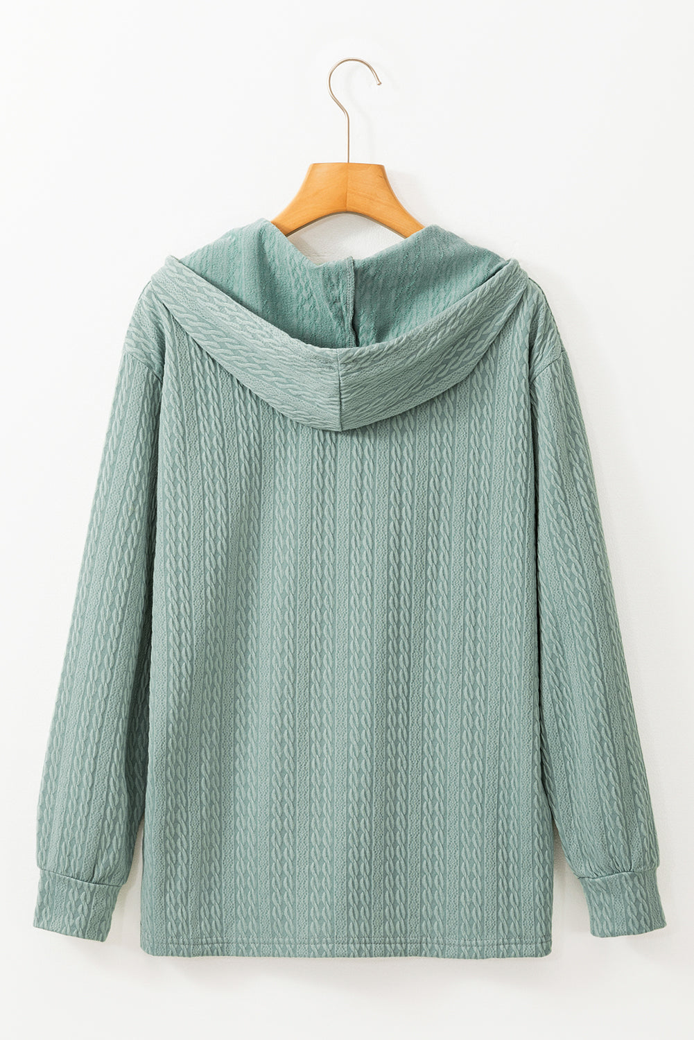 Threaded Pear Mandy Textured Drawstring Hooded Long Sleeve Top