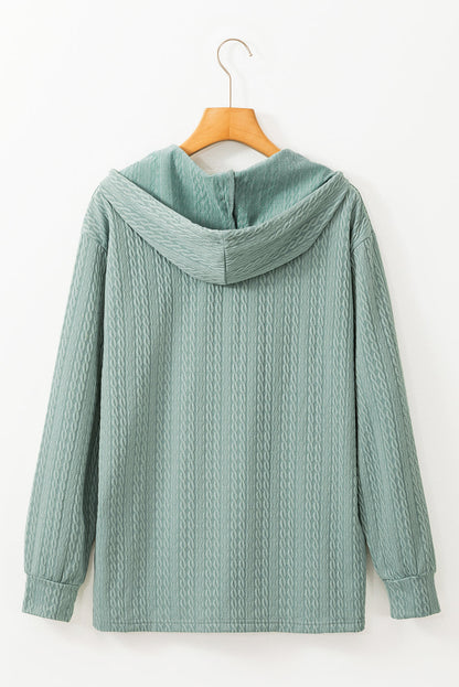 Threaded Pear Mandy Textured Drawstring Hooded Long Sleeve Top