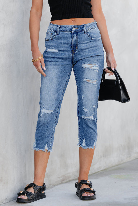 Threaded Pear Georgia Skinny Distressed Capri Jeans