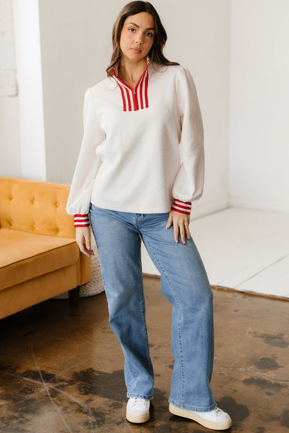 Threaded Pear Danna Zipped Collar Pullover Top