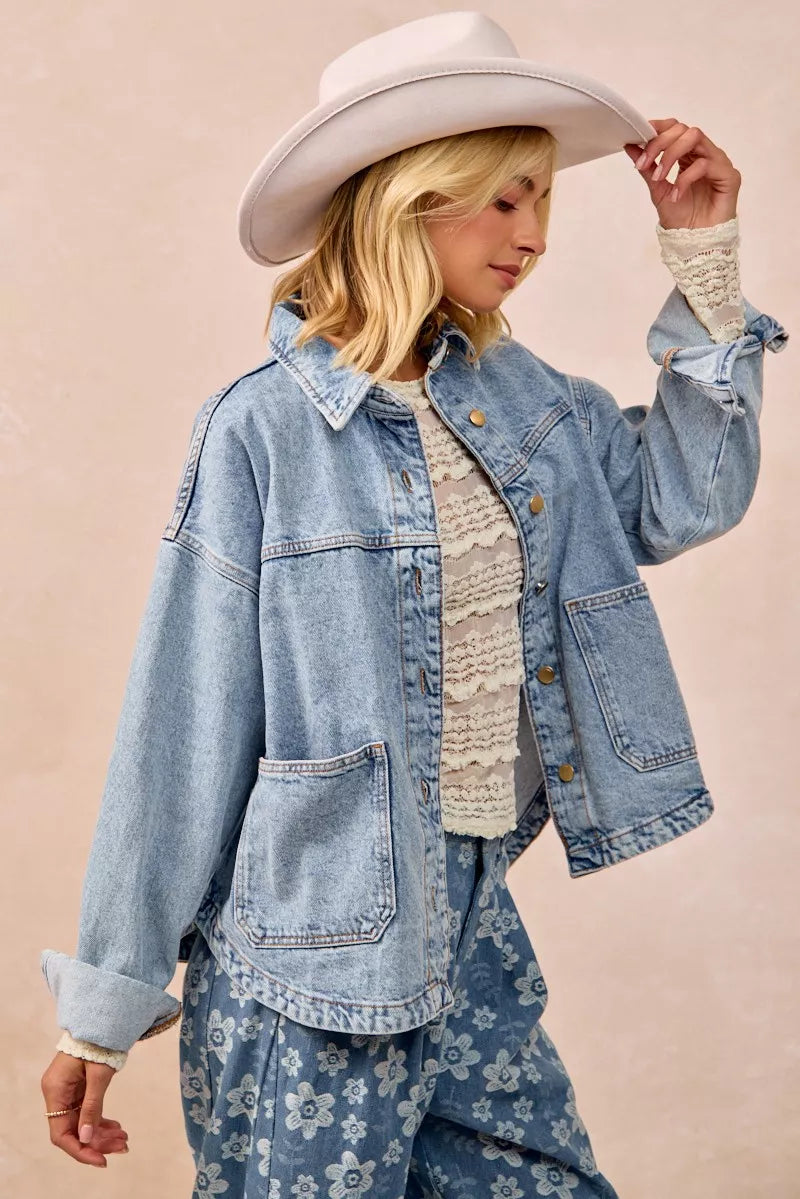 BiBi Ruffles Detail Flower Lace Top in Cream