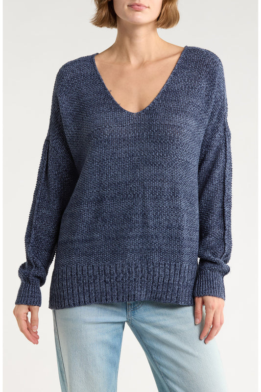 Lucky Brand Women's Spring Weight V Neck Pullover - American Navy