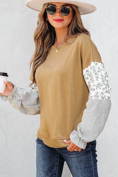 Threaded Pear Beazita Patchwork Ruffled Sleeve Sweatshirt