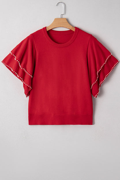 Threaded Pear Madilynn Ruffle Short Sleeve Sweater