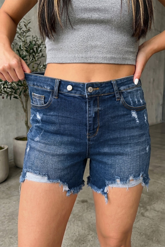 Threaded Pear Holland Hem Distressed Whiskery Shorts