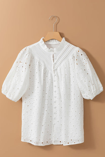 Threaded Pear Arielle Embroidered Hollow-out Puff Sleeve Blouse
