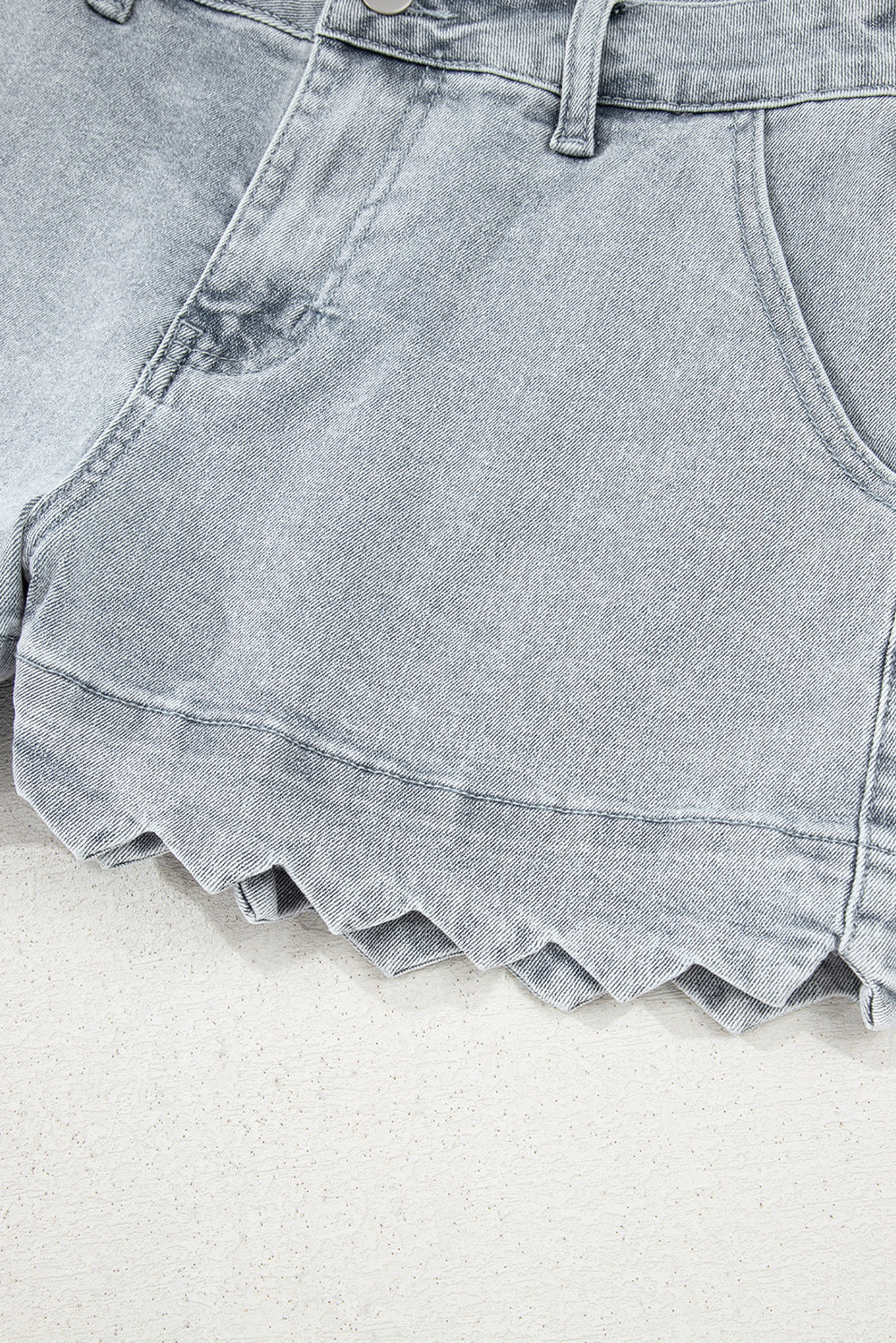 Threaded Pear Scalloped Acid Wash High Waist Denim Shorts