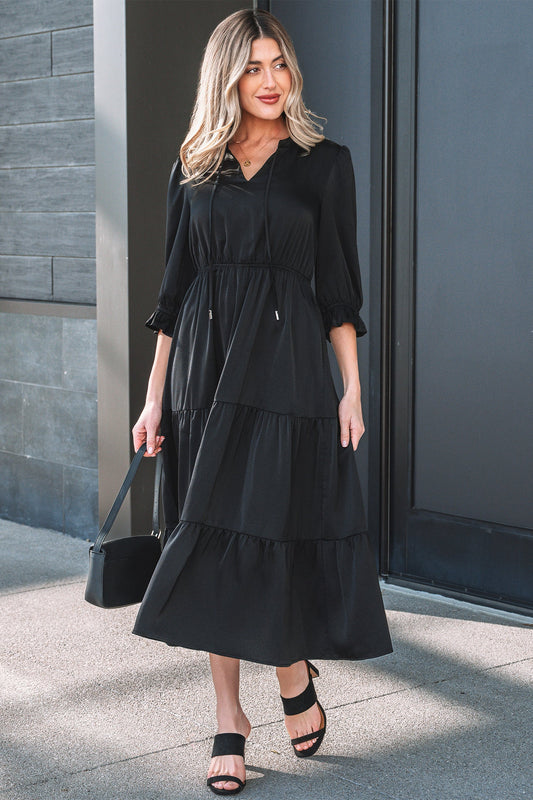 Threaded Pear Natasha Sleeve Tiered Maxi Dress