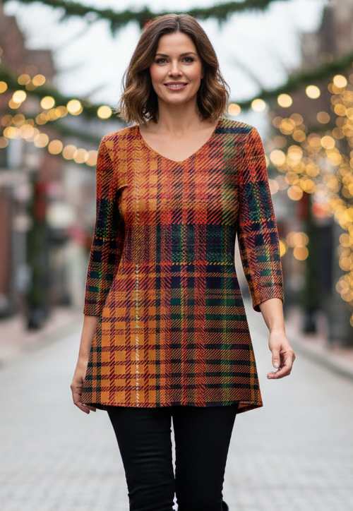 Orange & Red Gradient Plaid Tunic-