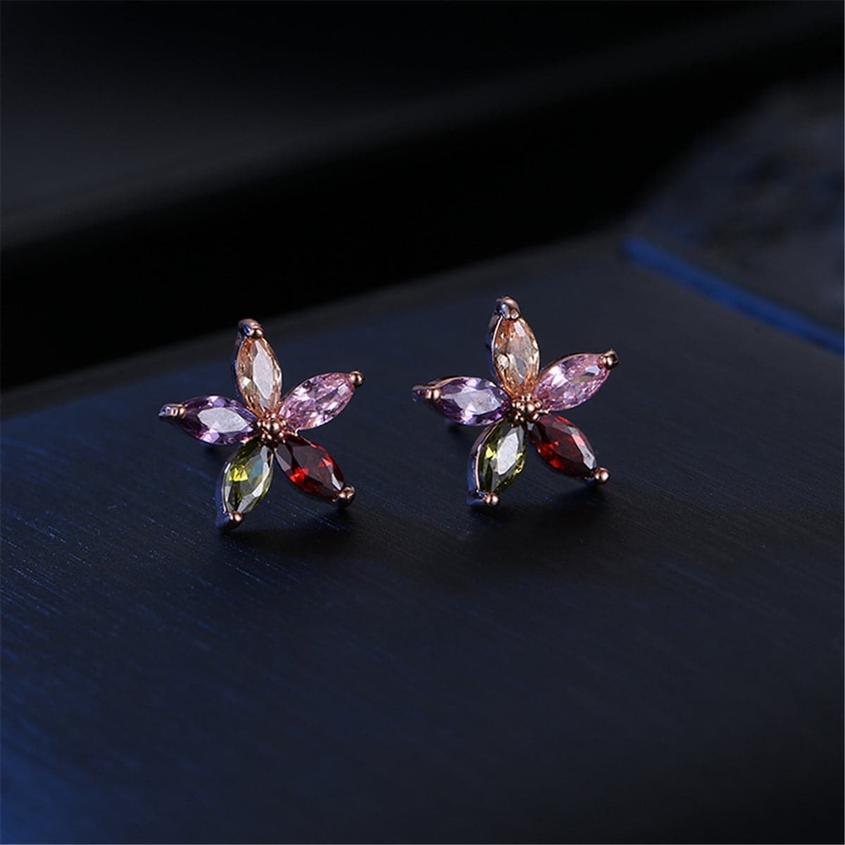 Jewel-tone Crystal & Rose Goldtone Star Earrings