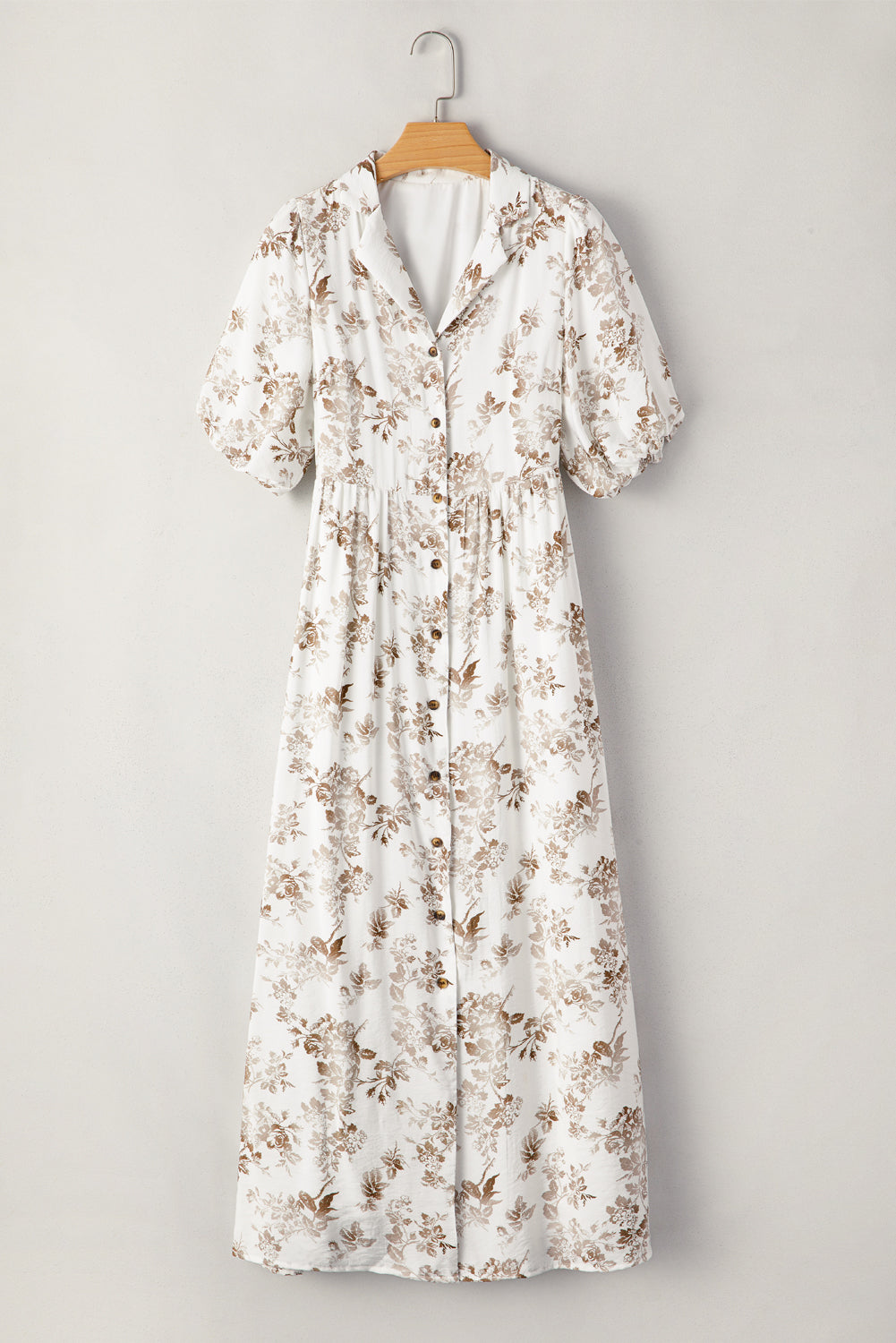 Threaded Pear Iliana Floral Puff Sleeve V Neck Buttoned Front Maxi Dress