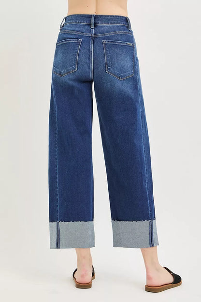 RISEN Full Size Slouchy Crop Barrel Cuffed Jeans Plus Size