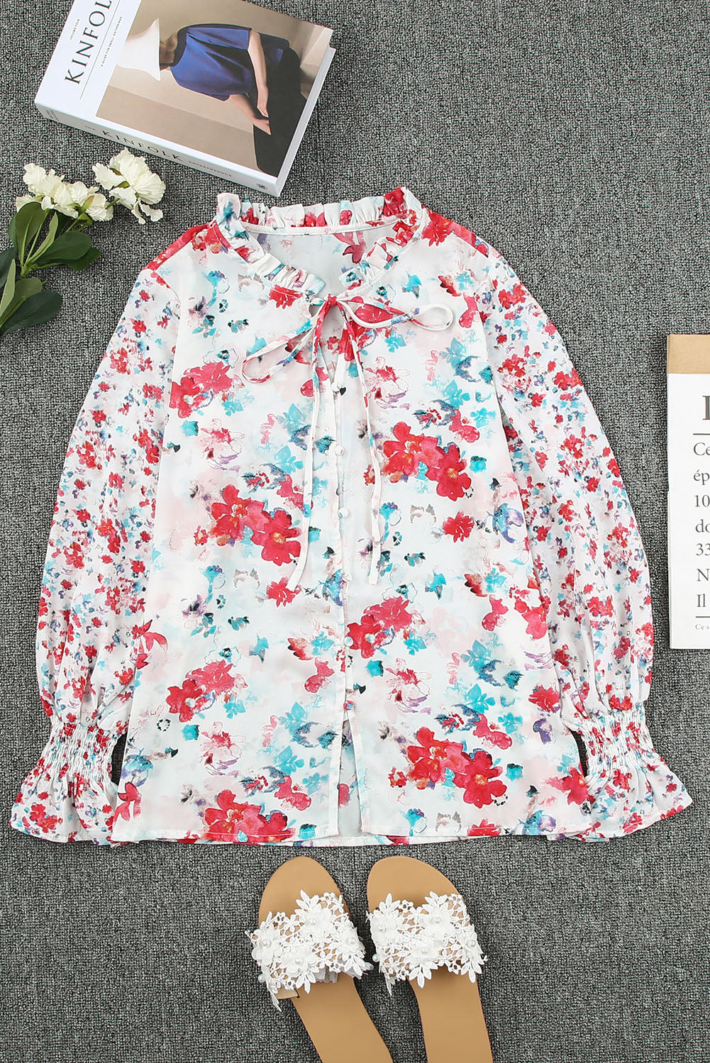 Threaded Pear Mckenna Cakewalk Floral Smocked Blouse